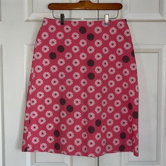 Boden Pink And White Daisy With Brown Dots A Line Skirt - Picture 1 of 6